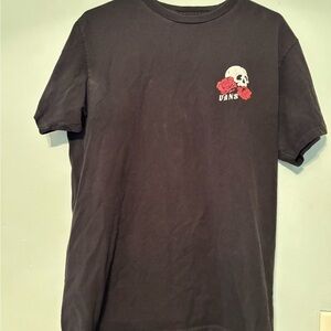 Vans Black Tee with Skull and Rose Design